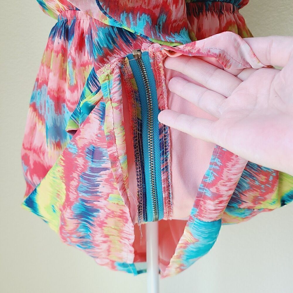 Anthropologie Maude Halter Dress Ruffles Elastic Waist Beach Colorful Flaw - Picture 7 of 12